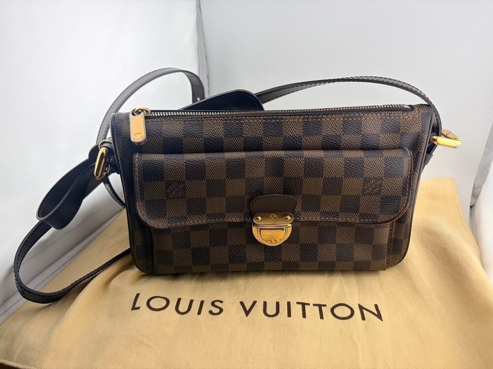 Authentic Louis Vuitton Ravello GM Damier Ebene N60006 2 Straps Dust Bag